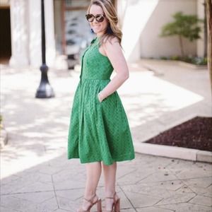 J. Crew Green Eyelet Sleeveless Buttondown Shirt Dress Size Small